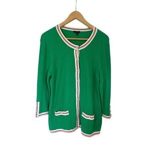 Talbots Charming Textured Cardigan Preppy Classic Green Pink Pearl Buttons M